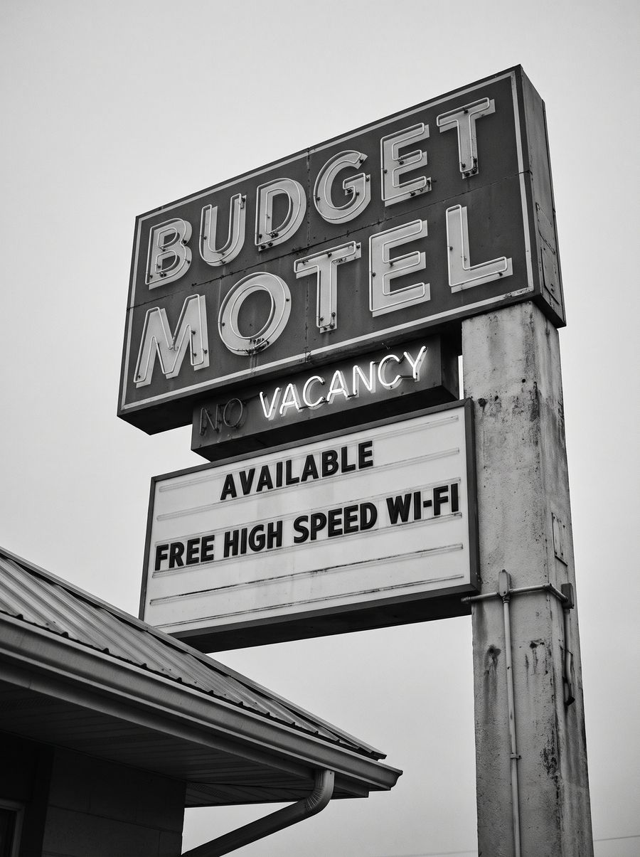 Enseigne de motel en noir et blanc